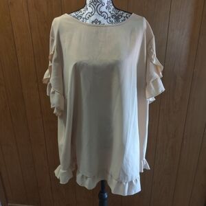 SHEIN Cream Ruffle-Sleeve Tunic Top